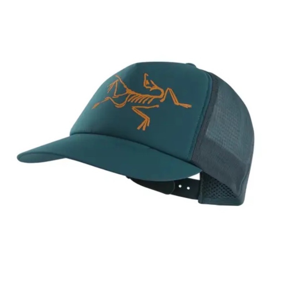 Arcteryx Bird Trucker Hat Teal Green Orange Fossil Logo Adjustable Snapback Cap